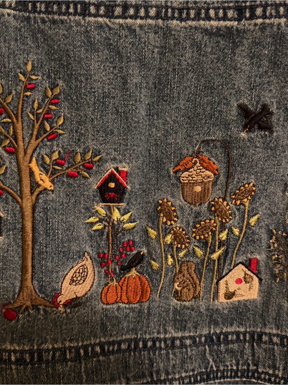 Christopher & Banks Vintage Fall Embroidered Denim Jumper Dress M - Picture 2 of 11